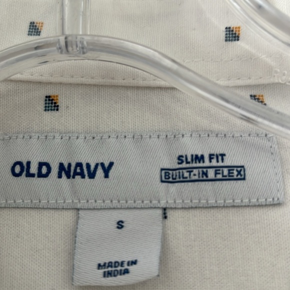 Old Navy long sleeved, slim fit blouse. White with blue/ orange tiny squares. Sm - Picture 2 of 8
